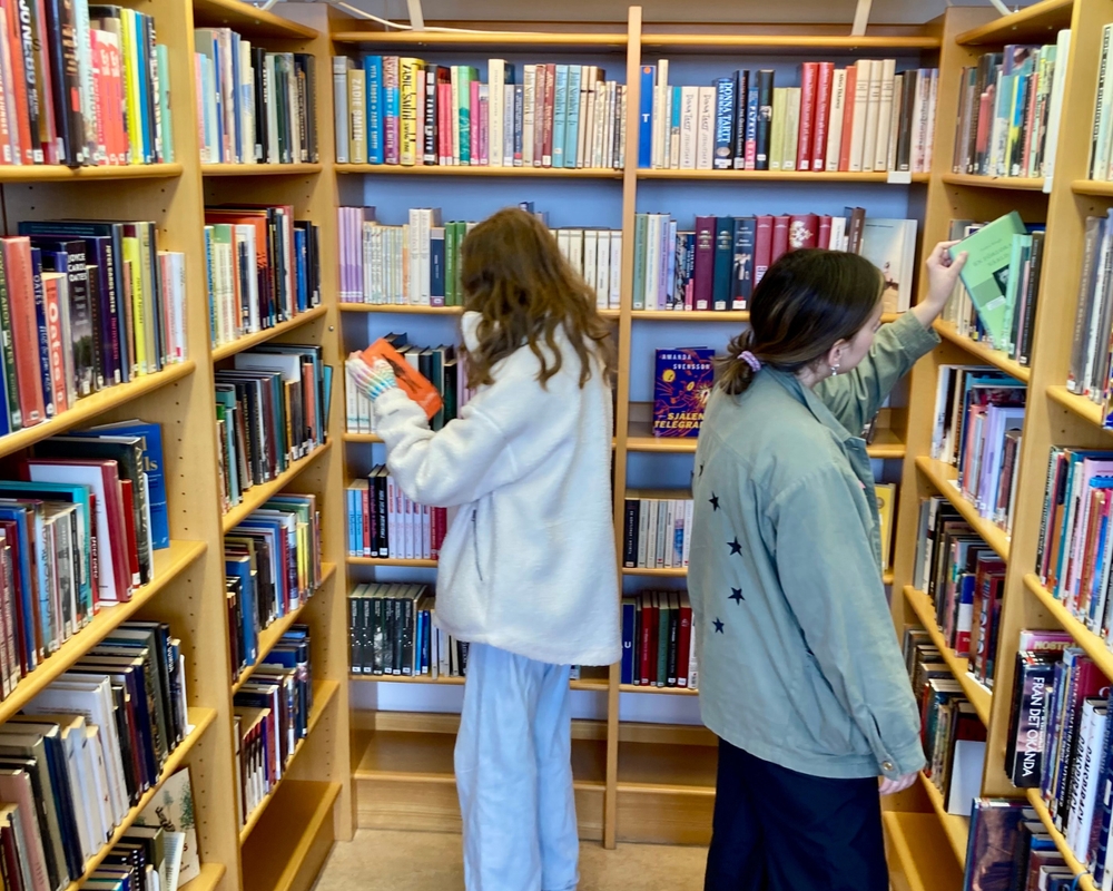 Bild på Bibliotek St Eriks gymnasium elever kollar böcker 1920.png